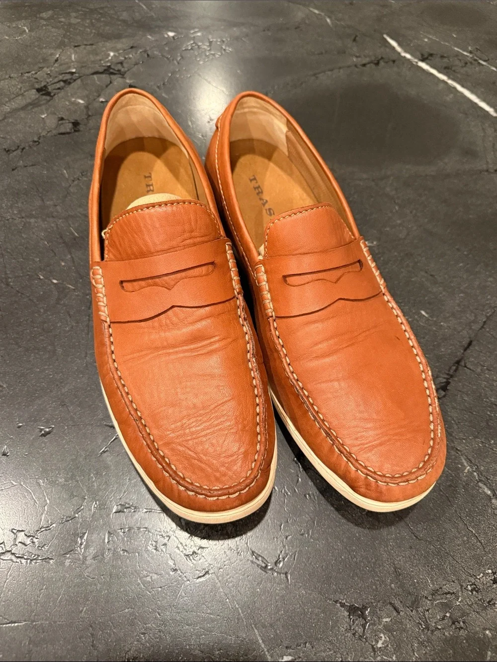 Trask Cognac Leather Penny Loafers